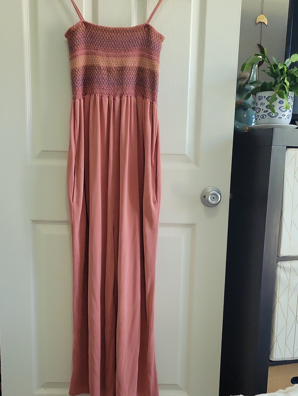 Splendid Smocked Wide Leg Jumpsuit Romper M Sienna  Spaghetti Straps Pockets